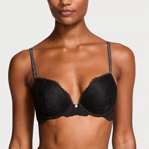 Victoria's Secret Black Lace Push-Up Bra with Sparkle Straps